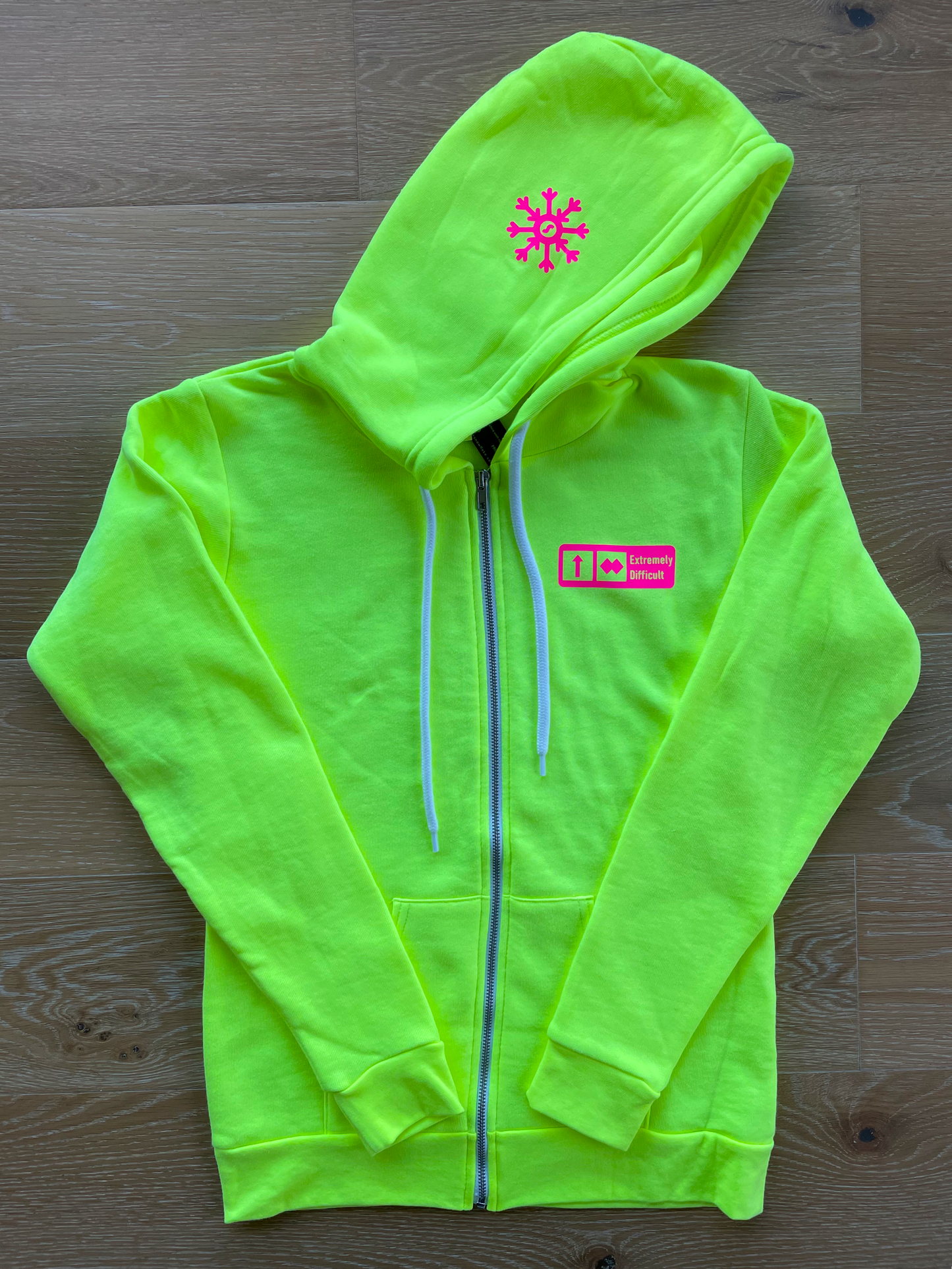 ADULT Spring Skiing "Extremely Difficult" Trail Sign - Neon Zip Hoodie