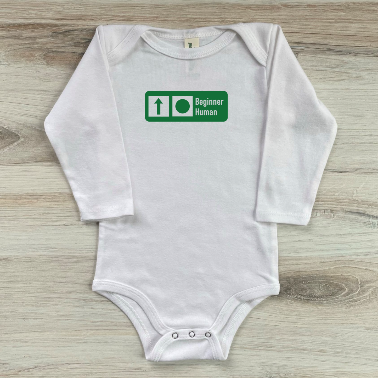 BABY "Beginner Human" Trail Sign - Organic Cotton Long Sleeve Bodysuit