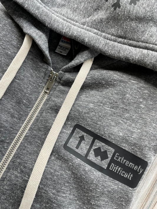 ADULT "Extremely Difficult" Trail Sign Tri-blend Zip Hoodie