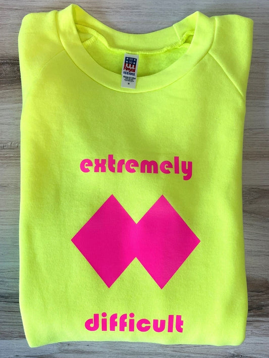 WOMEN'S "Extremely Difficult" Double Diamond Trail Sign Neon Sweatshirt